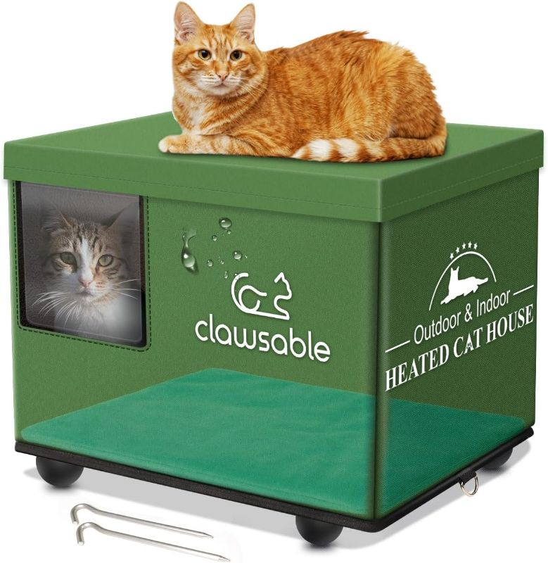 Photo 1 of Indestructible Outdoor Cat House for Cats in Winter & Summer, Extremely Waterproof, Insulated & Elevated Outside Feral Cat House Shelter for Stray Barn Cat (Elevated, Small Cuboid)
