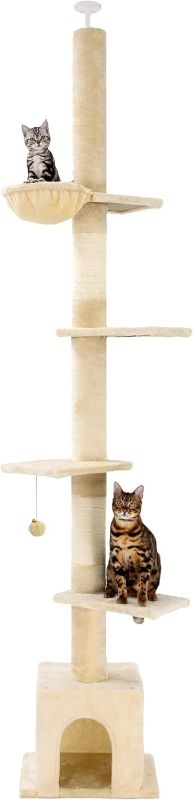 Photo 1 of Floor to Ceiling Cat Tree Ajustable Height [82-108 Inches=208-275cm] 6 Tiers Cat Tower Fit for 7-9 Feet Ceiling with Cat Condo Hammock and Sisal Covered Post for Indoor Cats-Beige
