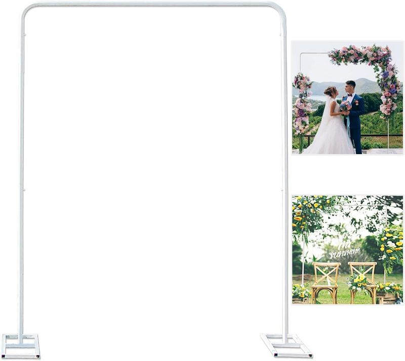 Photo 1 of Wedding Arch Stand with Bases,6.6 Feet H x 4.2 Feet W Easy Assembly Square Garden Arch Extra Wide Metal Abor for Weddings Quinceaneras Party Event Decoration,Indoor and Outdoor White
