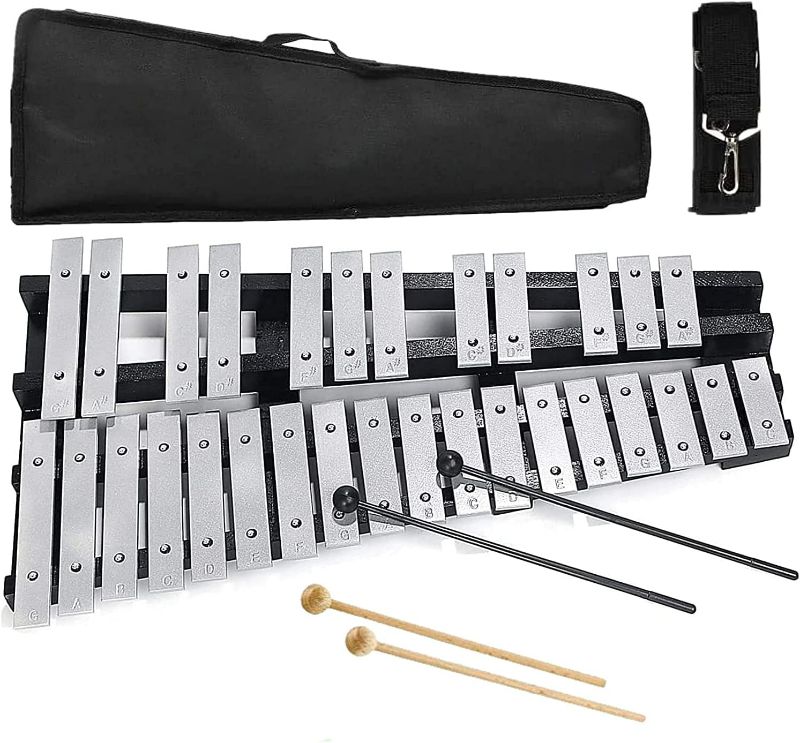 Photo 1 of 30 Notes Foldable Glockenspiel Xylophone Percussion Set, Glockenspiel Bell Kit With Carry Bag, Mallets for Beginner/Professional, Children Educational Percussion Musical Instrument (Silver)
