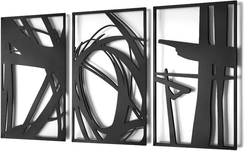 Photo 1 of Pinetree Art Black Abstract Metal Wall Art, 3D Textured Metal Wall Sculptures, Hollow Out Design Modern Wall Decor for Living Room Bedroom Home Office (M, 16" x 24" x 3pcs)
