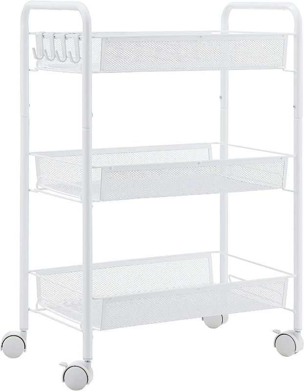 Photo 1 of Eyre 3-Tier Rolling Utility Storage Rack Cart on Wheels, Trolley Craft cart, Multi-Purpose Organizer Shelf, White