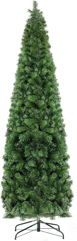 Photo 1 of 6.5ft Green Pencil Christmas Tree Artificial Holiday Skinny Tree for Home, Office, Slim Party Decoration with 586 Tips, Metal Hinges & Base
