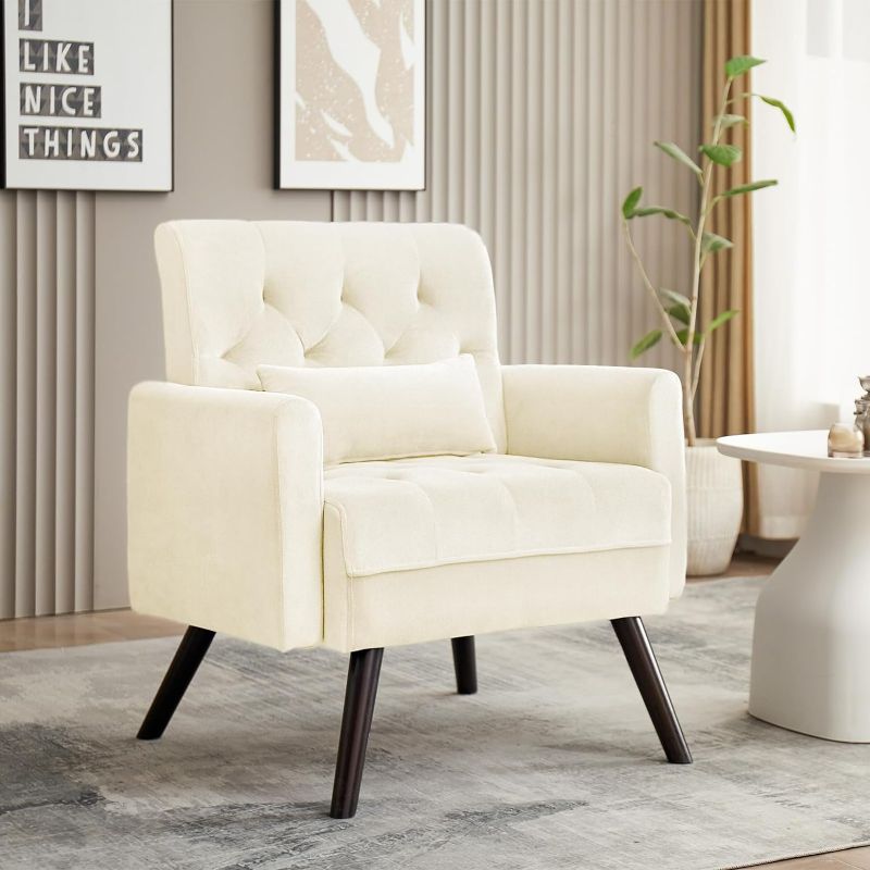 Photo 1 of  Velvet Wingback Living Room Chair, Modern Button Accent Chair with Arm, Upholstered Single Sofa Chair with Solid Wood Frame & Soft Cushion for Living Room, Bedroom, Belcony, Beige - *Please read Clerk Comments*
