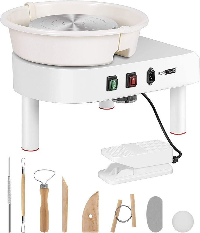 Photo 1 of VIVOHOME 25CM Pottery Wheel Forming Machine 350W Electric DIY Clay Tool with Foot Pedal and Detachable Basin for Ceramic Work Art Craft White
