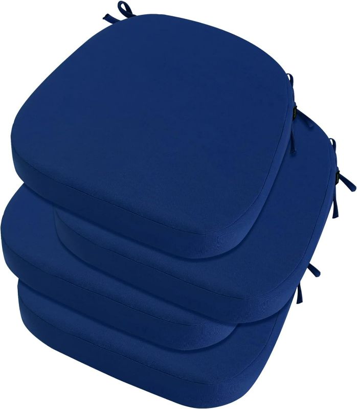 Photo 1 of idee-home Outdoor Chair Cushions Set of 4, Thick 19" x 19" x 3" Outdoor Cushions Patio Furniture with Ties, Waterproof Patio Chair Pads Seat Dining Chair Cushions Dark Cerulean
