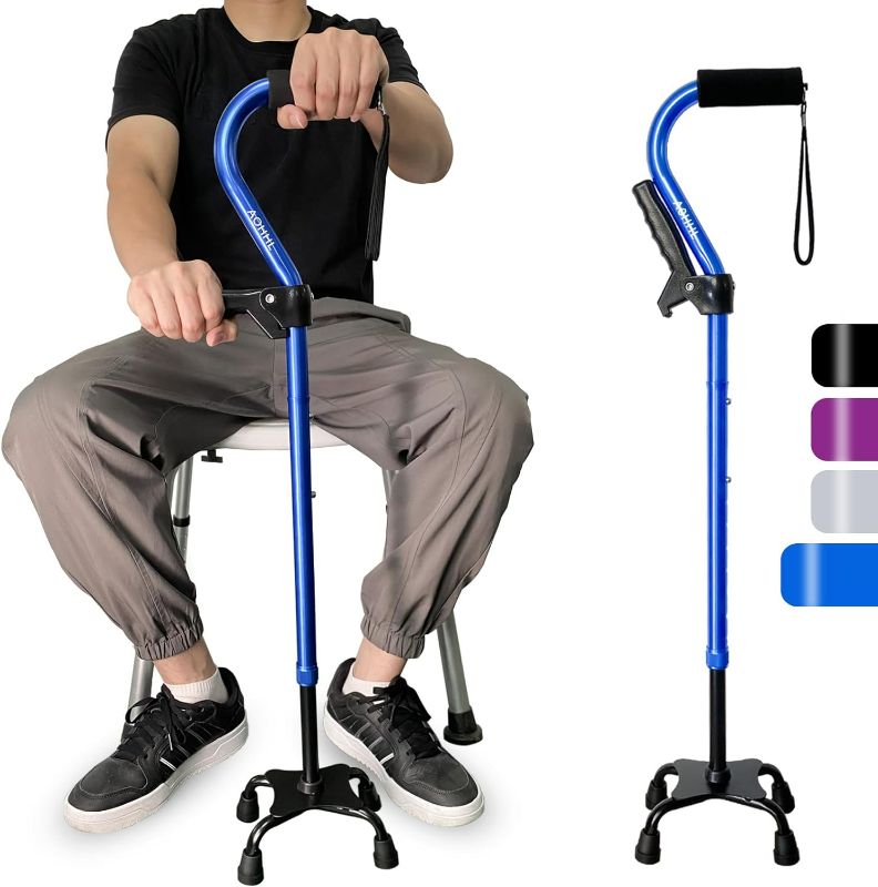 Photo 1 of Quad Walking Cane Foldable Adjustable Portable Stick Men & Women and Seniors - Lightweight & Sturdy with 4-Pronged Base for Extra Stability Balance,Self Standing Gifts for mom Dad
