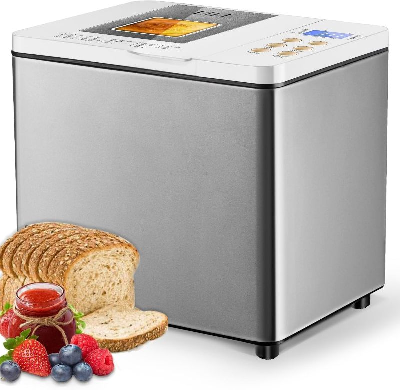 Photo 1 of Bread Machine Dual-Heaters, 19-in-1 Horizontal Bread Maker, Gluten Free, Sourdough, Pizza Dough, Jam, Stir-Fry Setting, Stainless Steel, 2LB Loaf, 3 Crust Colors, Nonstick Pan, Auto Keep Warm…

