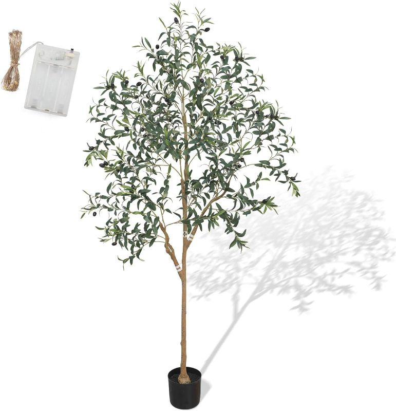 Photo 1 of 6FT Artificial Olive Tree,Faux Olive Tree 6ft,Faux Silk Tree,Potted Large Faux Olive Branches and Fruits Artificial and LED String Lights for Modern Home Office Living Room Decor Indoor
