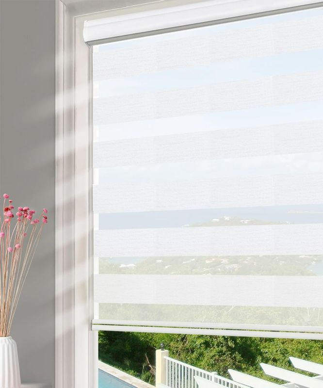 Photo 1 of Homebox Mini Blinds for Indoor Windows, Roller Window Shades Light Filtering Sheer Window Treatments Light Control 35 Inch Wide Zebra Blinds, 35" W x 72" H White
