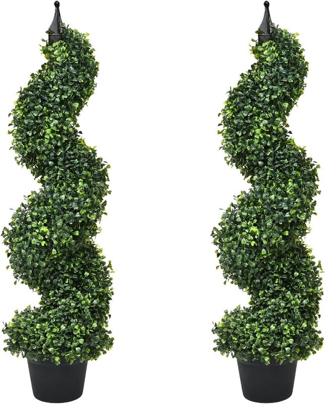Photo 1 of Lvydec 2 Pack Artificial Boxwood Topiary Tree, 3ft Topiary Plants Potted Trees Decoration for Front Porch Home Living Room, Indoor/Outdoor Use
