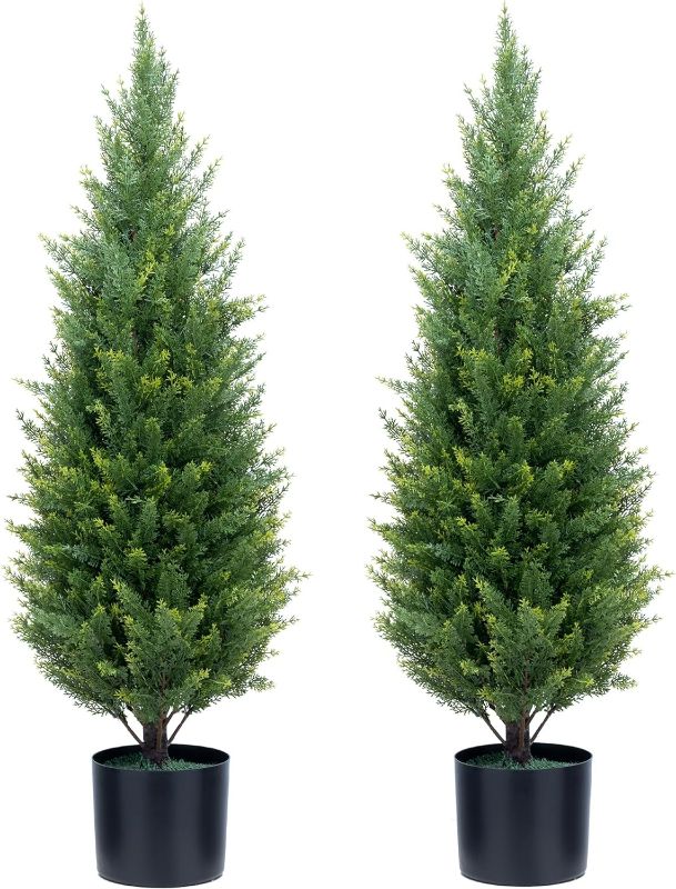 Photo 1 of ECOLVANT Artificial Topiary Tree Two 3 Foot Artificial Cedar Trees Indoor Outdoor UV Resistant Bushes Potted Plants Artificial Shrubs Tree
