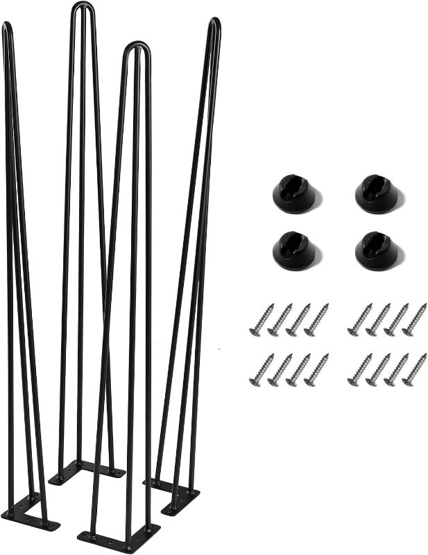 Photo 1 of 36 Inch Hairpin Legs for Furniture set of 4, Heavy Duty 3 Rod Metal Table Legs with 3/8" Black Solid Iron, DIY Hair Pin Legs for Counter Bar Stool, Console Table, Entryway Table, Plant Stand

