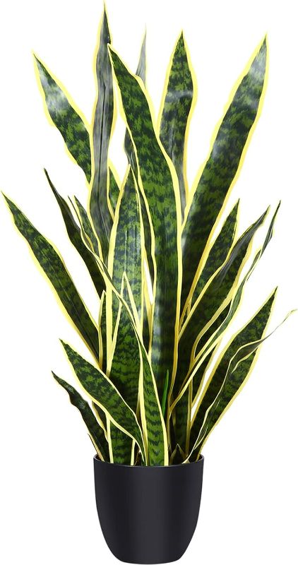 Photo 1 of CROSOFMI Artificial Snake Plant 35 Inch Fake Sansevieria Tree with 32 Leaves Perfect Faux Mother in Law Plants in Pot for Indoor House Home Office Garden Modern Decoration Housewarming Gift,Yellow
