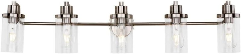 Photo 1 of 5-Light Satin Nickel Vanity Light Fixtures Contemporary Wall Sconces with Clear Glass Shades for Bathroom Hallway Living Room Kitchen
