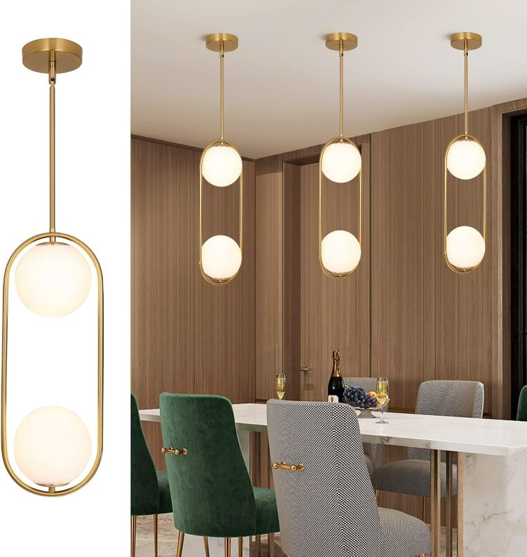Photo 1 of Modern Pendant Lighting Mid Century Globe Pendant Light Fixture Gold Pendant Chandelier Hanging Lighting Fixture with White Globe Glass Lampshade for Kitchen Island Dining Room Bedroom
