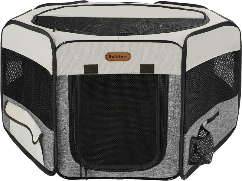 Photo 1 of Dog Playpen, Portable Pet Playpen, Puppy Playpen, Cat Playpen with Carrying Case, Dog Playpen for Small Dogs Indoor/Outdoor, Removable Mesh Shade Cover
