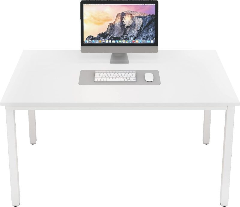 Photo 1 of DlandHome 47 inches Medium Computer Desk, Home Composite Wood Board Desk, Decent and Steady Home Office School Desk/Workstation/Table, BS1-120WW White and White Legs, 1 Pack
