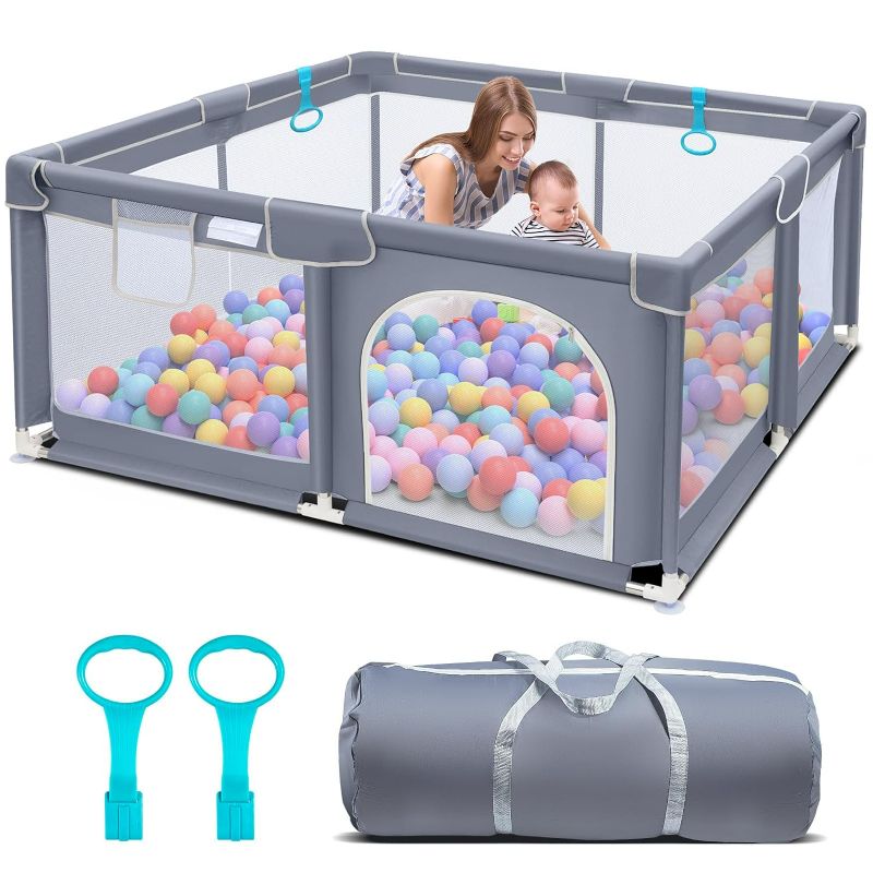 Photo 1 of Suposeu Baby Playpen, Play Pen for Kids Activity Center, Large Baby Playard for Indoor and Outdoor, Sturdy Safety Baby Fence with Soft Breathable Mesh for Toddler (50 Inch×50 Inch, Grey)
