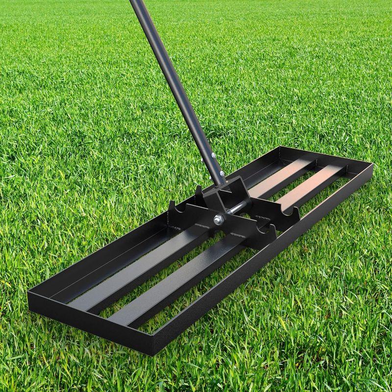 Photo 1 of Black Lawn Leveling Rake, 36" x 10" 7.2ft Handle Heavy Duty Ground Plate Rake for Lawns, Effort Saving Lawn Leveler Tool, Levelawn Tool for Yard, Backyard, Garden, Golf Couse, Farm, Pasture
