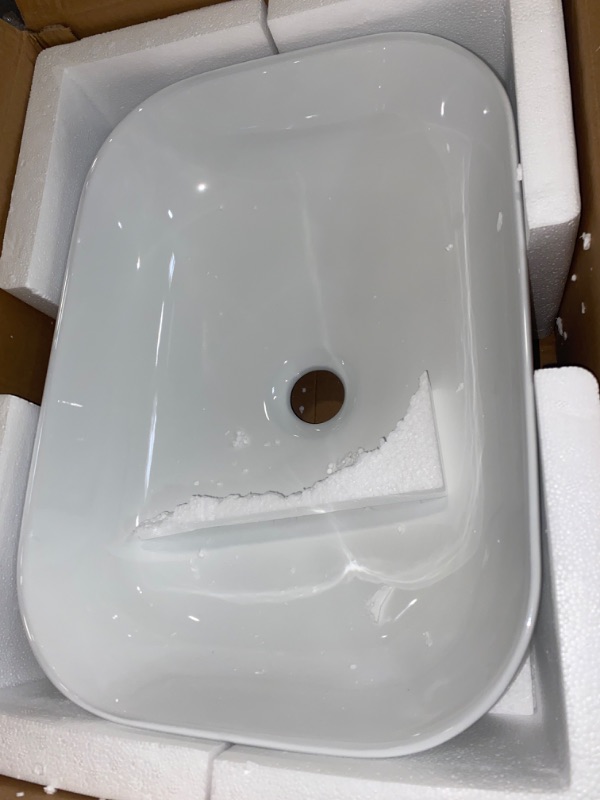Photo 2 of Bathroom Vessel Sink, Eridanus 18" x 13" White Vessel Sink Rectangular Bathroom Sink Porcelain Ceramic Vessel Sinks for Bathroom Vanity Sink Above Counter Basin
