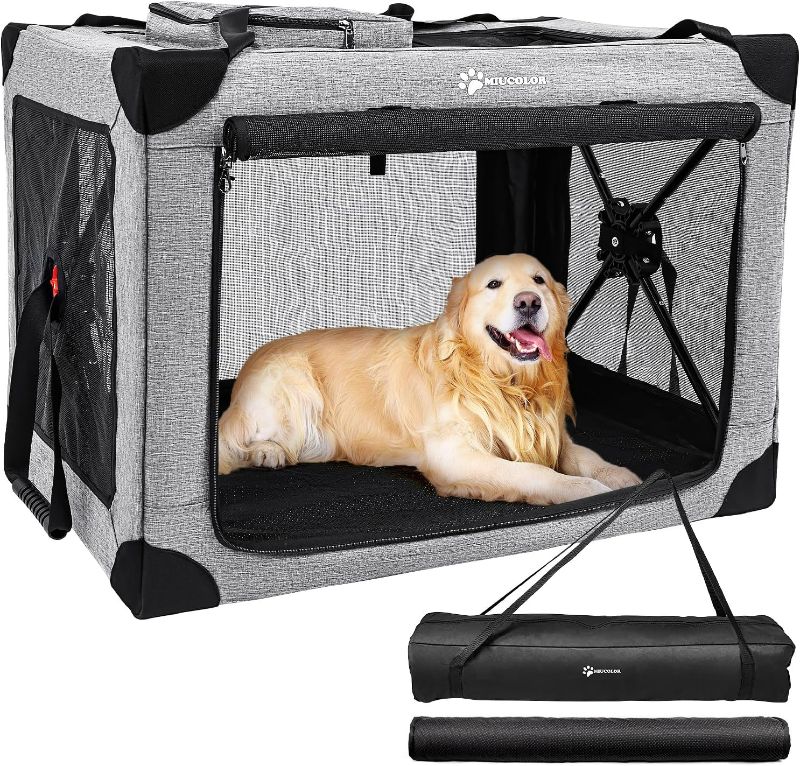 Photo 1 of MIU COLOR Portable Quick Set-up Dog Crate for Large Dog,3-Door Collapsible Travel Dog Kennel,37 inch Soft Indoor & Outdoor Dog Cage with Durable Mesh Windows and mat (37" L x 26" W x 26" H)
