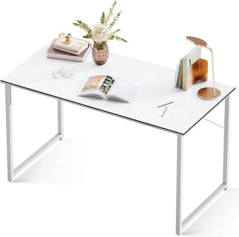 Photo 1 of Coleshome 48 Inch Computer Desk, Modern Simple Style Desk for Home Office, Study Student Writing Desk, White
