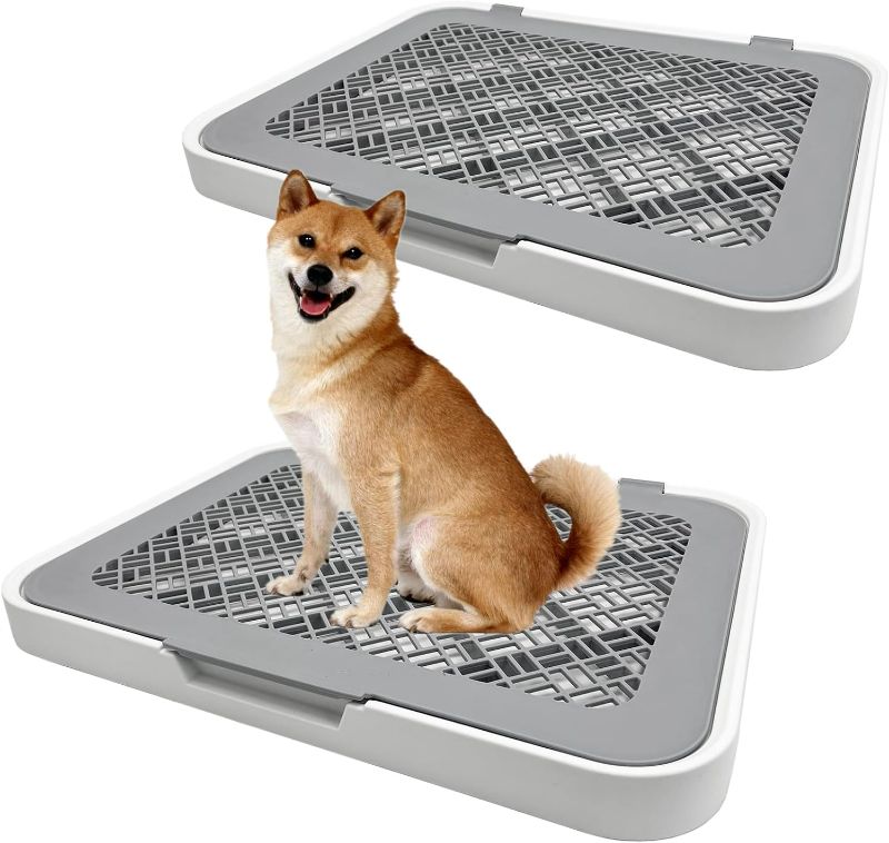 Photo 1 of Hamiledyi 2 Pcs Dog Potty Tray Pee Pad Holder, 20"x15" Mesh Puppy Training Pad Dog Potty Tray with Grid Dog Pad Holder Portable Pet Litter Box Puppy Pee Pad Holder for Small Pet Dog (White)
