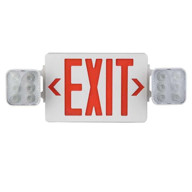Photo 1 of AmazonCommercial Emergency Light Exit Sign, 1-Pack, Exit Combo with Battery Backup, 2 LED Adjustable Heads, Nickel
