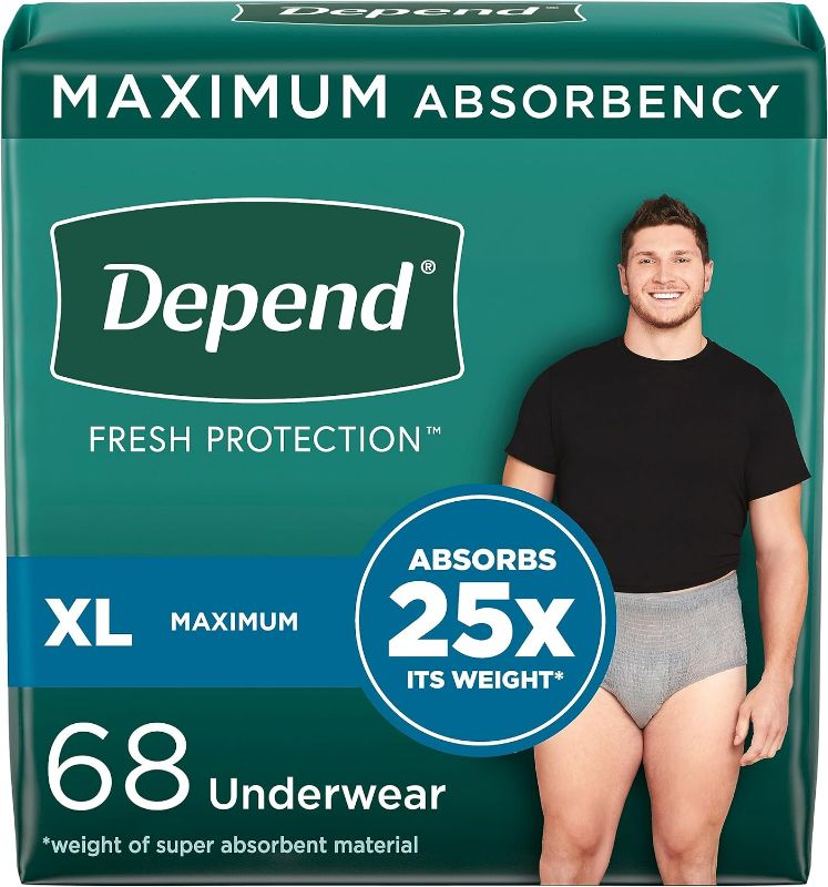 Photo 1 of Depend Fresh Protection Adult Incontinence Underwear for Men (Formerly Depend Fit-Flex), Disposable, Maximum, Extra-Large, Grey, 68 Count (2 Packs of 34), Packaging May Vary
