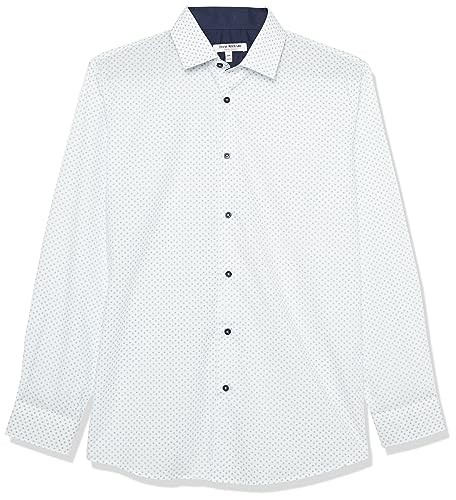 Photo 1 of 2/3--Isaac Mizrahi Boy's Long Sleeve Diamond Print Button Down Shirt, cream white /Blue
