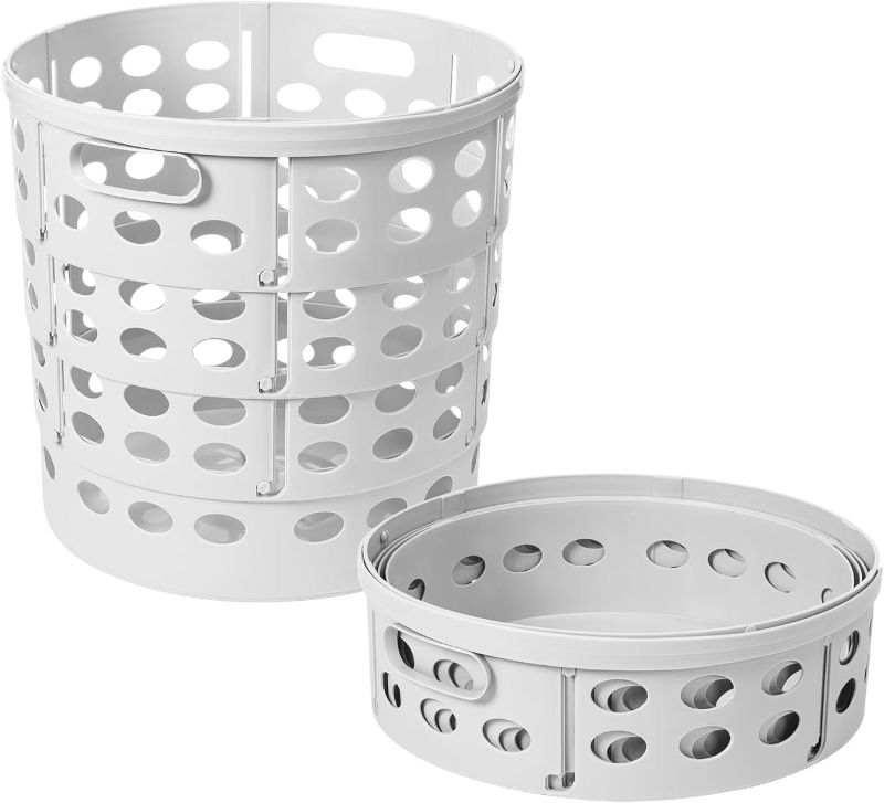 Photo 1 of 1pc---Joyask Foldable Plastic Laundry Basket, Grey, Portable and Space-Saving
