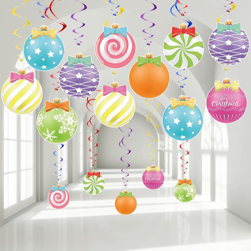Photo 1 of 36 Pcs Christmas Hanging Foil Swirl Decorations Set Xmas Holiday Candy Christmas Ball Sign Hanging Swirls Ceiling Decorations for Indoor Outdoor Xmas Holiday Party Supplies (Candy Style)
