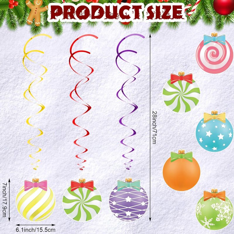 Photo 3 of 36 Pcs Christmas Hanging Foil Swirl Decorations Set Xmas Holiday Candy Christmas Ball Sign Hanging Swirls Ceiling Decorations for Indoor Outdoor Xmas Holiday Party Supplies (Candy Style)
