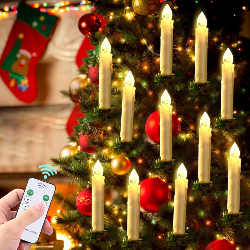 Photo 1 of 20 Pcs Flameless Candles with Remote, Clip On Candle Lights for Christmas Tree with Timer, Battery Operated LED Window Candles, Taper Floating Candles for for Home Indoor Outdoor Christmas Decor
