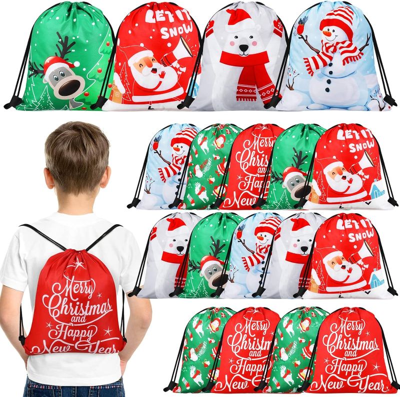 Photo 1 of 12 Pcs Christmas Drawstring Gift Bags Christmas Fabric Gift Bags 11.8 x 9.8 Inch Reusable Christmas Gift Bags Santa Gift Sack Gift Wrap Bags for Xmas Gift Party Favor Supplies
