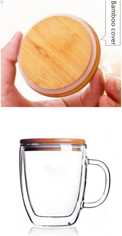 Photo 1 of  Xshelley 12oz Double wall glass, family cups,Coffee Mug Cup Tea Cup with bamboo lid12oz
