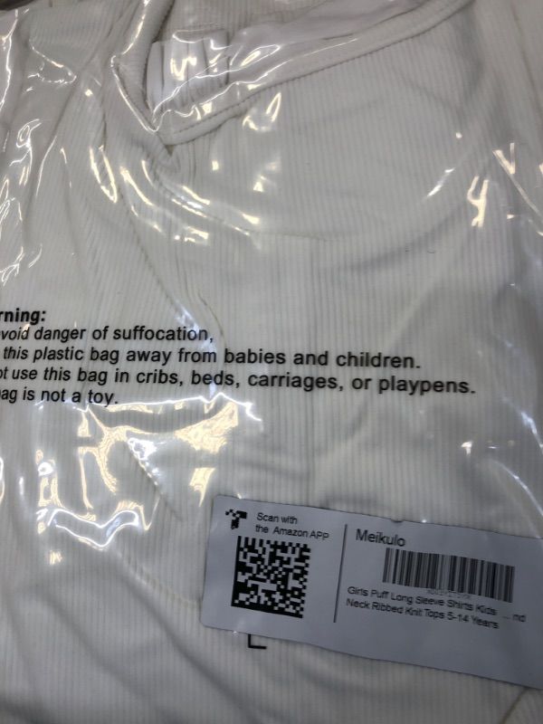 Photo 1 of Girls Puff Long Sleeve Shirts Kids Fashion Round Neck Ribbed Knit Tops 5-14 Years