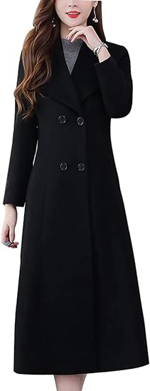 Photo 1 of chouyatou Women's Chic Shawl Collar Work Double Breasted Maxi Long Wool Pea Coat LG