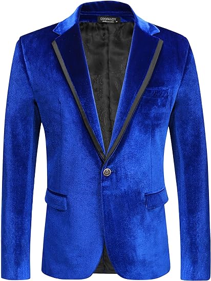 Photo 1 of COOFANDY Men's Velvet Blazer Notched Lapel One Button Velour Tuxedo Jacket for Prom Wedding Party Dinner XL