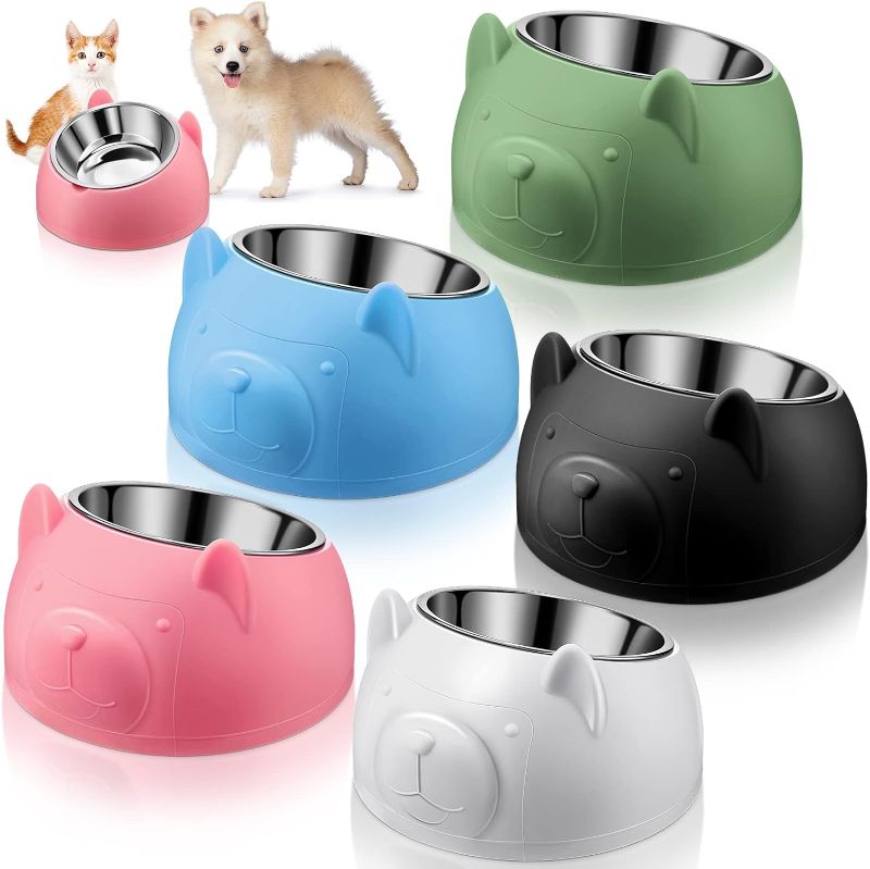 Photo 1 of 5Pcs Raised Cat Food Bowls 15°Tilted Stainless Steel Cat Dog Bowl 6.76oz Small Single Slanted Puppy Food Bowl Multicolor Non Slip Elevated Pet...
