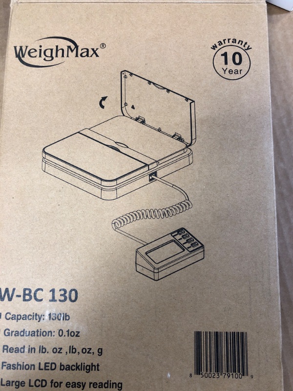 Photo 1 of Weighmax 130Lb x0.1OZ Extended Display Digital Shipping Postal Scale, White