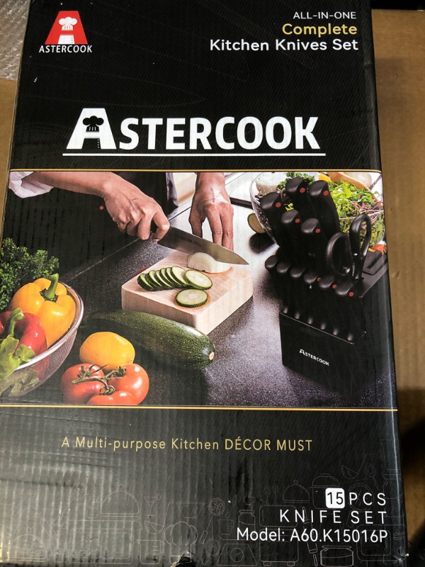 Photo 2 of 
Astercook 15-Piece Knife Set with Built-in Sharpener, Dishwasher Safe High Carbon Stainless Steel Knives and Steak Knives, Black