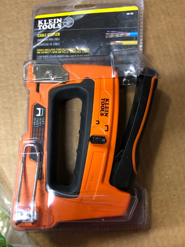 Photo 2 of Klein Tools 450-100 Heavy Duty Stapler for Voice, Data, Video and Nonmetallic Sheathed (Romex) Cable Fits 1/4-, 5/16-, and 19/32-Inch Staples