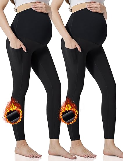 Photo 1 of Enerful Fleece Lined Maternity Leggings Workout Activewear Winter Warm Pregnancy Thermal Pants with Pockets SM