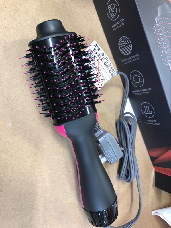 Photo 2 of Hair Dryer Brush Blow Dryer Brush in One, Upgraded 4 in 1 Hair Dryer and Styler Volumizer with Negative Ion Anti-frizz Ceramic Titanium Barrel Hot Air Brush Hair Straightener Brush 75MM Oval Shape Pink