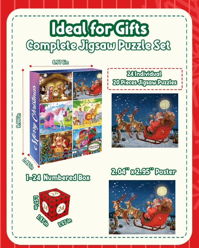 Photo 1 of Advent Calendar   24 Individual 20 Pieces Jigsaw Puzzles, Countdown Daily Surprises Puzzle Advent Calendar for Kids,  