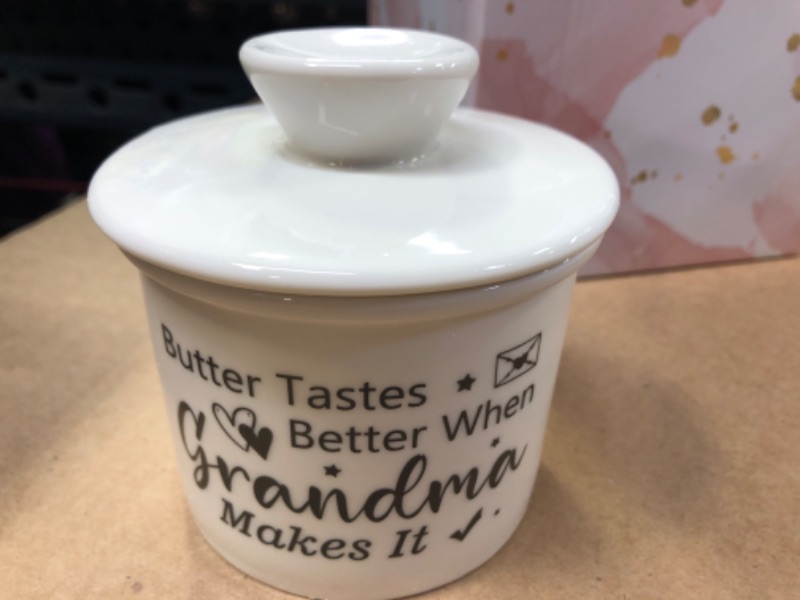 Photo 3 of  Grandma Gifts  White French Butter Corck with Lid and Water Line for Kitchen Countertop