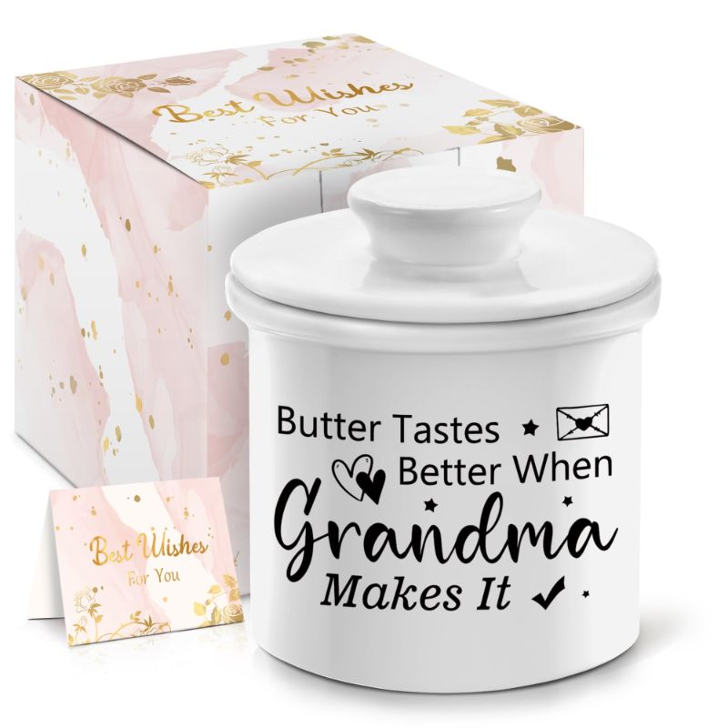 Photo 1 of  Grandma Gifts  White French Butter Corck with Lid and Water Line for Kitchen Countertop