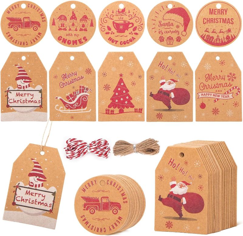 Photo 1 of 10pack --SallyFashion 100PCS Christmas Tags for Gifts, Christmas Hang Labels Gift Tags Kraft Paper Tags for Christmas Presents Name Tags Christmas Tree Decorations
